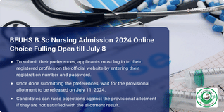 BFUHS B.Sc Nursing Admission 2024 Online Choice Filling Open @bfuhs.ac.in, Submit Preferences by July 8